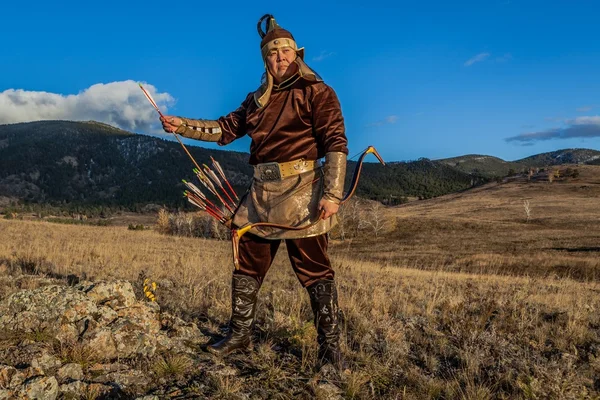 Göçebe. Kazak, Macar savaşçılar whith yay. Avcılar. — Stok fotoğraf