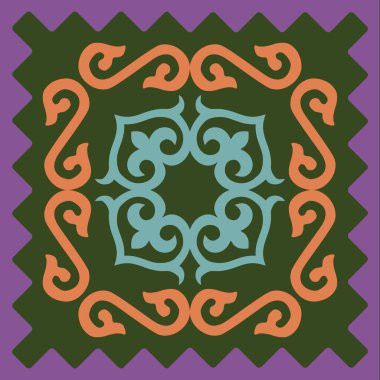 Kazakh asian nomad pattern with abstract tribal tiles in traditional oriental style, arabesque, steppe folk, carpet.