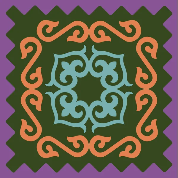 Kazakh Asian Nomad Pattern Abstract Tribal Tiles Traditional Oriental Style — Stockvector