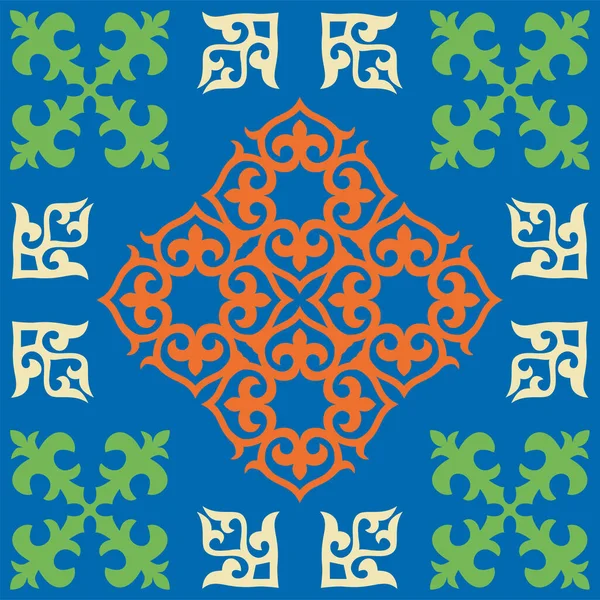 Kazakh Asian Nomad Pattern Abstract Tribal Tiles Traditional Oriental Style — Stok Vektör
