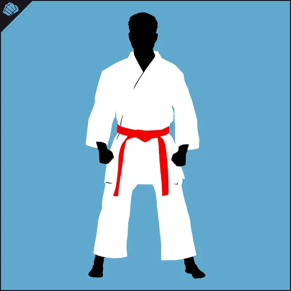 Karate Dövüşçüsü Kimono Yaratıcı Tasarım Amblemi Renkli Sembol Logo Vektör — Stok Vektör