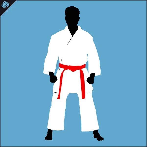 Karate Fighter Kimono Creative Design Emblem Colored Symbol Logo Vector — 스톡 벡터