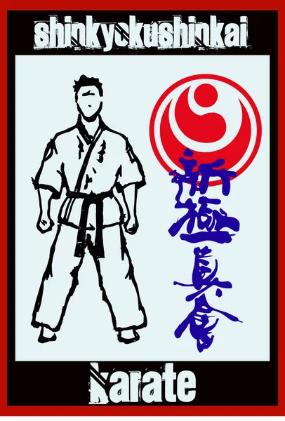 Martial Arts Shinkyokushin Karate Fighters Silhouette High Kick — ストックベクタ