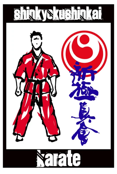 Martial Arts Shinkyokushin Karate Fighters Silhouette High Kick — Stockvector