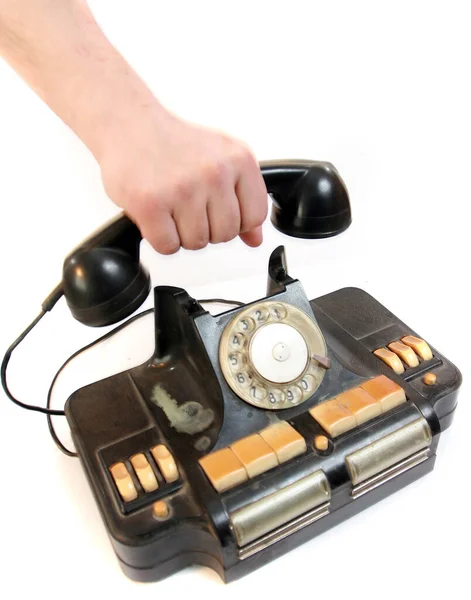 Velho Grunge Vintage Telefone Branco Isolado — Fotografia de Stock