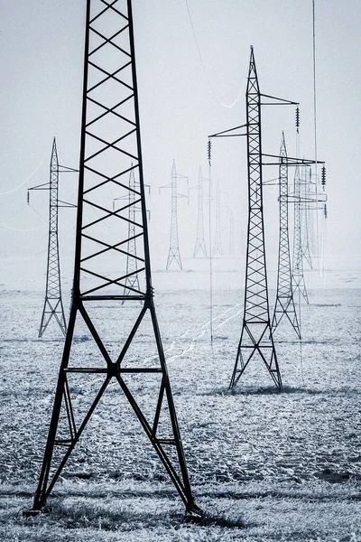 Steel High Voltage Tower Power Transmission Field High Quality Photo — 스톡 사진