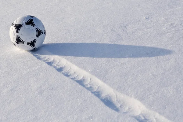 Soccer Ball Snowy Field High Quality Photo — Fotografia de Stock