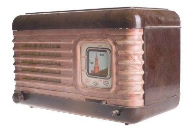 Old antique soviet russian radio on white