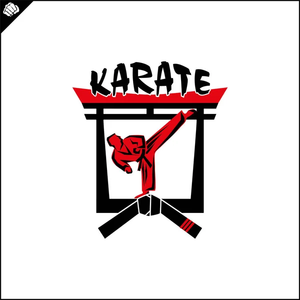 Karate Fighter Creative Design Emblem Martial Art Colored Symbol Logo — Stok Vektör