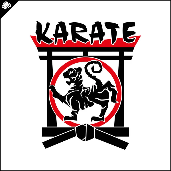 Martial Art Colored Symbol Logo Shotokan Karate Tiger Creative Design — Stock vektor