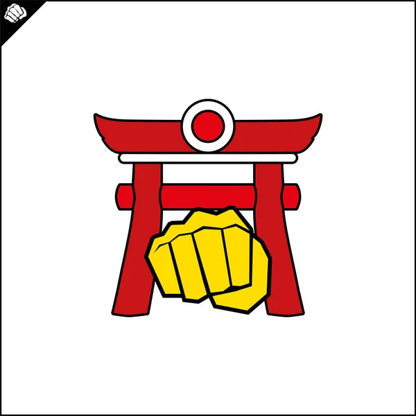 Fighting Fist Torii Symbol Logo Karate Creative Desi — Vetor de Stock