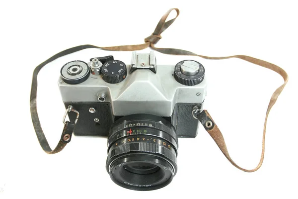 Câmera Preta Vintage Antiga Isolada Fundo Branco Com Caminho Clipe — Fotografia de Stock