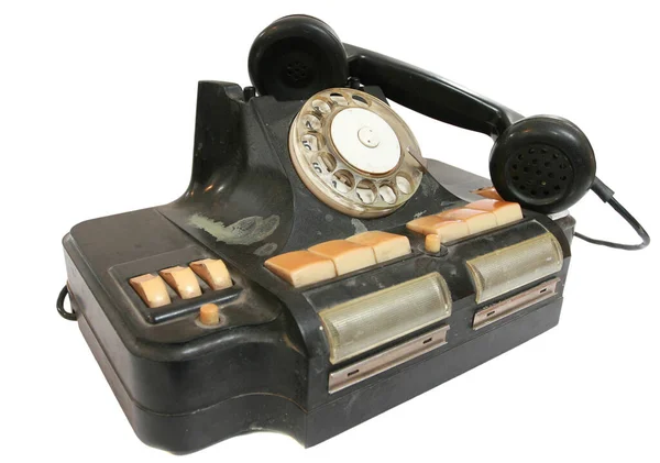 Gammal Grunge Vintage Telefon Vit Isolerad — Stockfoto