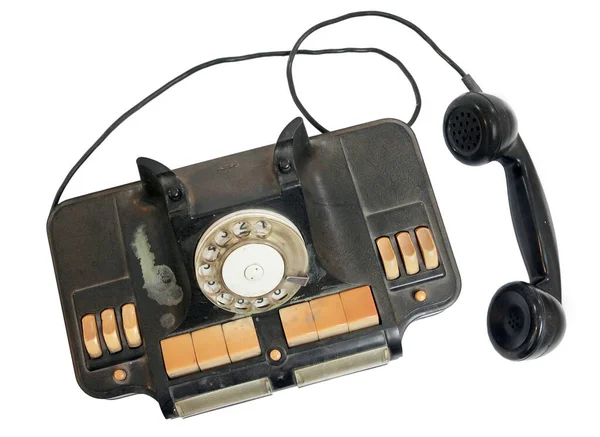 Gammal Grunge Vintage Telefon Vit Isolerad — Stockfoto