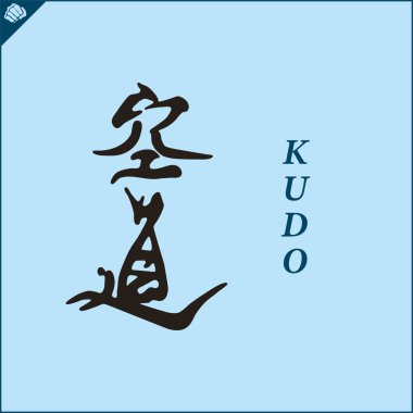 Japonya kanji hiyeroglifleri dogi, kimono üzerine. Çeviri: Daido JUKU KUDO KUDO KARate. Vektör, EPS.