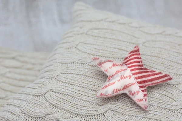 Estrelas Natal Vermelho Branco Tecido Fundo Malha Perfeito Para Cartão — Fotografia de Stock