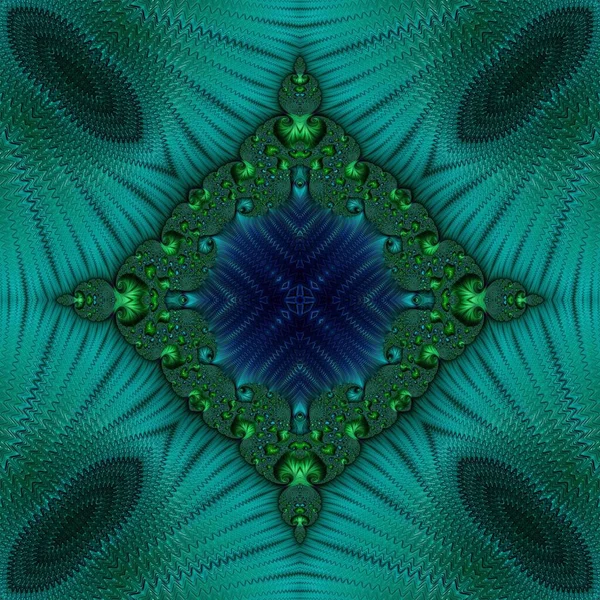 Diseño Elegante Del Caleidoscopio Fractal Azul Verde Azulejo Elegante Del — Foto de Stock