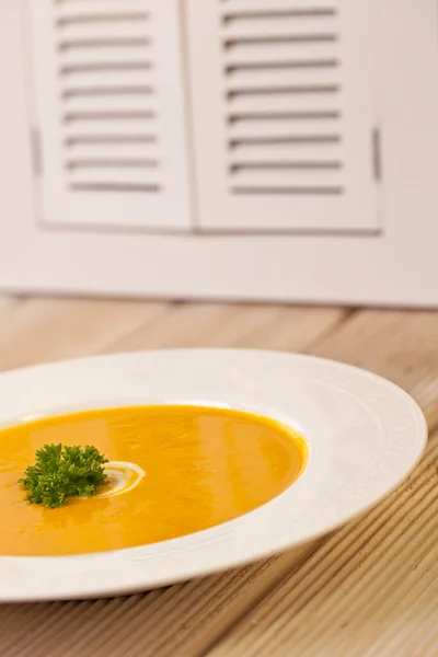 Pumpkin Soup White Shutters — Stock Photo, Image