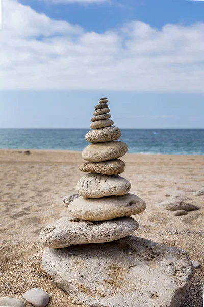 Balances Stone Cairn One Spains Sunny Beaches Andalusia Perfect Greeting — Stock Photo, Image