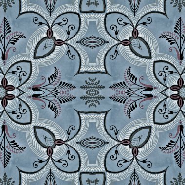 Beyaz, tekstil tasarımı için mükemmel, durağan, ev dekorasyonu, duvar kâğıdı, hatıra defteri ya da hediye paketleme kağıdı ile pastel mavisi renkte tekrarlanan süsleme deseni.