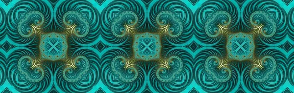 Elegante Teal Ouro Fractal Caleidoscópio Fronteira Perfeito Para Webdesign Cabeçalho — Fotografia de Stock