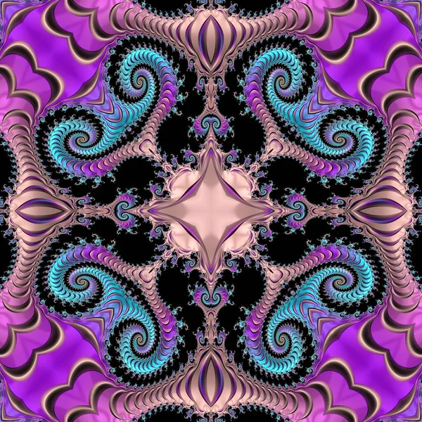 Elegant Fractal Kaleidoscope Design Pink Turquoise Seamless Repeating Pattern Tile Εικόνα Αρχείου