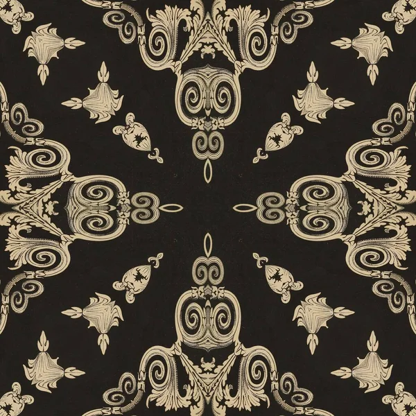Seamless Repeating Ornament Pattern Tile Beige Black Perfect Textile Design Royalty Free Εικόνες Αρχείου