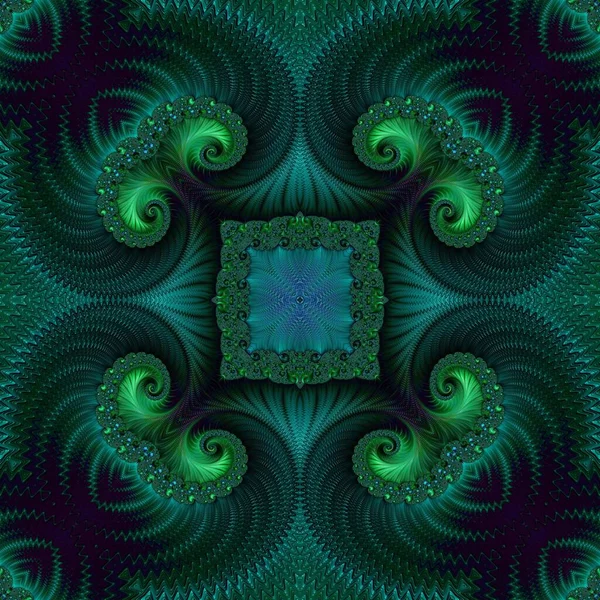 Elegant Fractal Kaleidoscope Design Blue Green Seamless Repeating Pattern Tile 스톡 사진