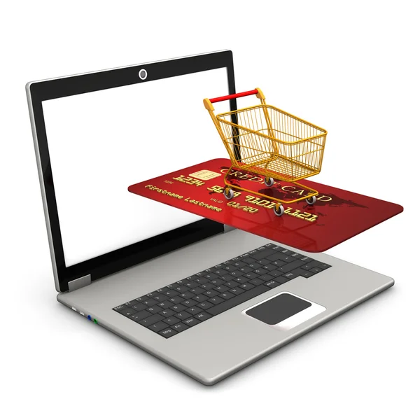 Laptop mobila shopping — Stockfoto