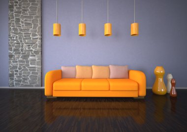 Orange Sofa Stone Room clipart