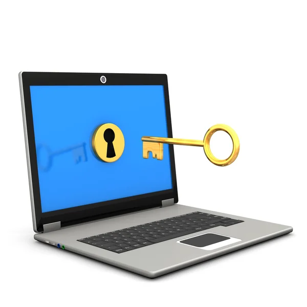 Laptop Golden Key — Stock Photo, Image