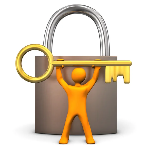 Manikin Padlock Golden Key — Stock Photo, Image