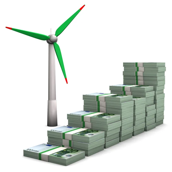 Geld grafiek windturbines — Stockfoto