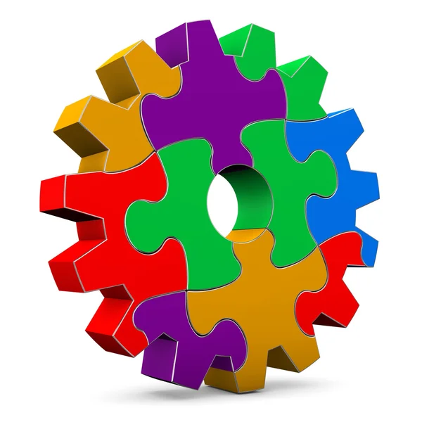 Kleurrijke puzzel gear wheel — Stockfoto