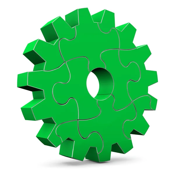 Green Puzzle Gear Wheel — Fotografie, imagine de stoc