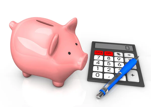 Piggy Bank Calculadora Ballpen — Fotografia de Stock