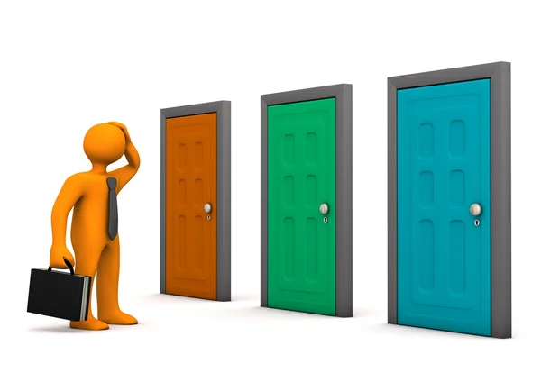 Biznesmen trzy drzwi — Zdjęcie stockowe