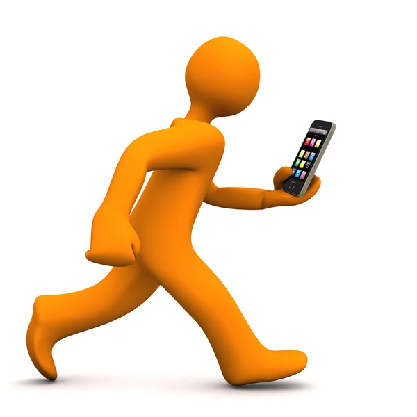Figurína smartphone běh — Stock fotografie