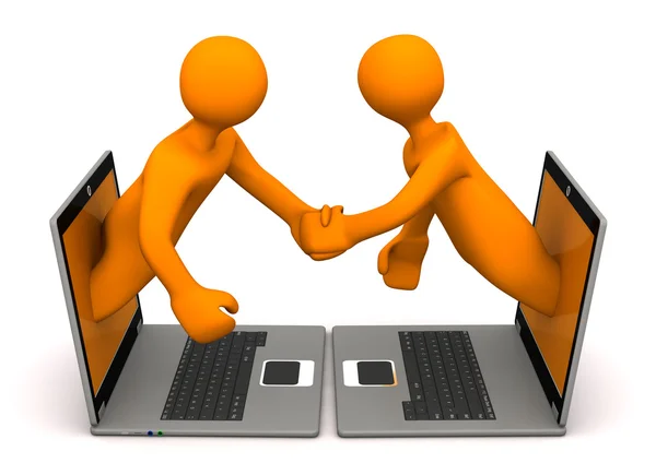 Manikins Laptops Handshake — Stock Photo, Image