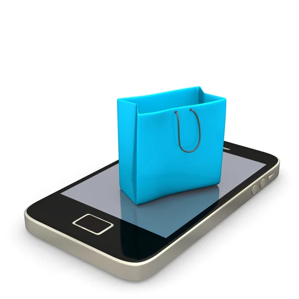 Einkaufstasche Smartphone — Stockfoto