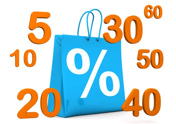 Bevásárló táska százalékos számok — Stock Fotó