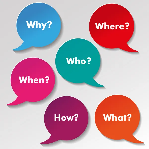 Perguntas coloridas Etiquetas de papel de fala —  Vetores de Stock