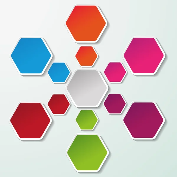 Diagrama de flujo con hexágonos de papel coloridos — Vector de stock