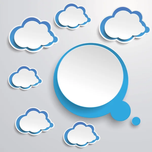Azul burbuja de pensamiento blanco con nubes — Archivo Imágenes Vectoriales