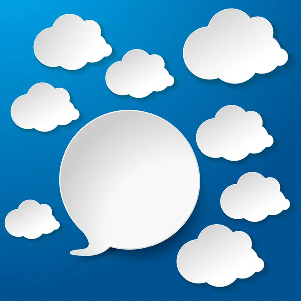 Burbujas de voz con nubes Fondo azul — Archivo Imágenes Vectoriales