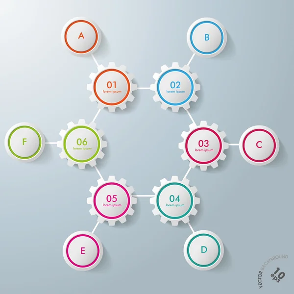 Sex växlar hexagon sex cirklar infographic design — Stock vektor