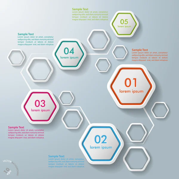 Kleurrijke abstracte zeshoeken infographic 5 opties — Stockvector