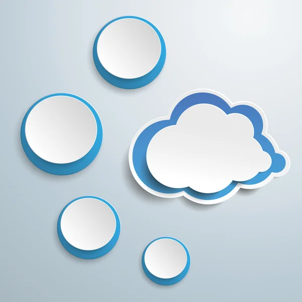 Nube azul con cuatro círculos — Vector de stock