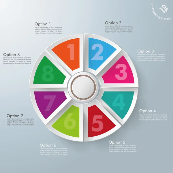 8 piezas coloridas del círculo con el centro — Vector de stock