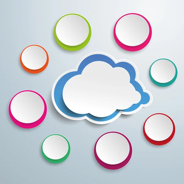 Nube azul con círculos de colores — Vector de stock